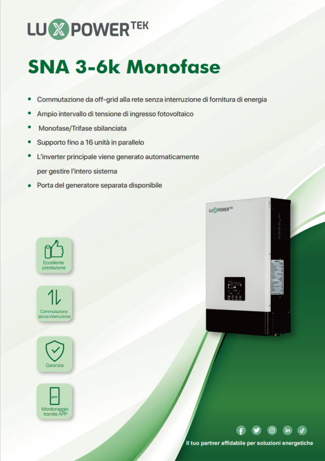 LuxPower Tek Inverter SNA6000 6Kw 48V Ibrido Off Grid Mppt 8kw Wifi